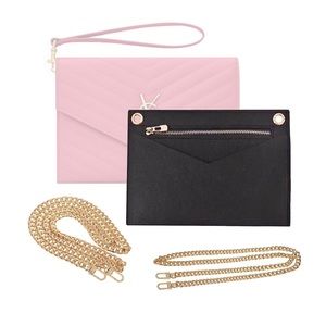 Clutch Conversion Kit with Gold Chain Wristlet Insert Wallet on Chain (White)